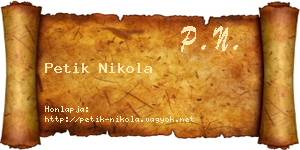 Petik Nikola névjegykártya